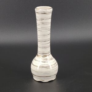 Vintage Ceramic Bud Vase Bulb Shape White Gold Lines